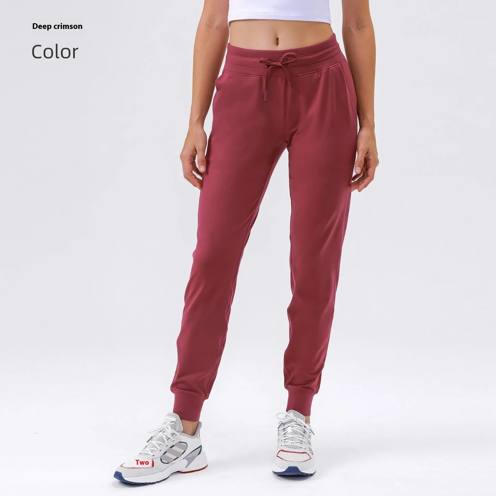Women's high waist yoga pants in distilled coffee colour with drawstring waistband for fitness activities