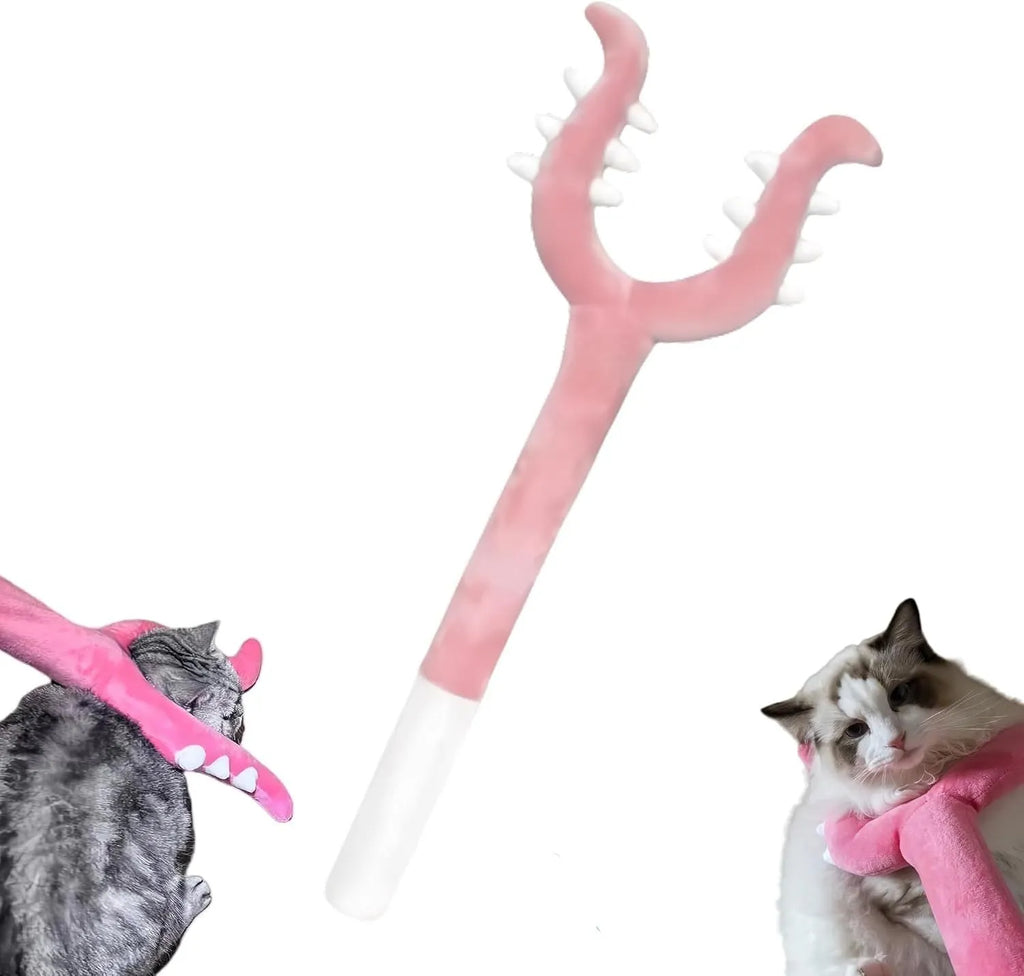 70cm blue plush cat wand toy with foam-filled head for indoor cat play