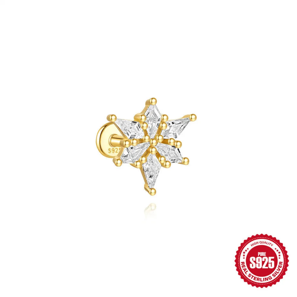 S925 sterling silver water drop earrings with flat spiral puncture design in single gold colour