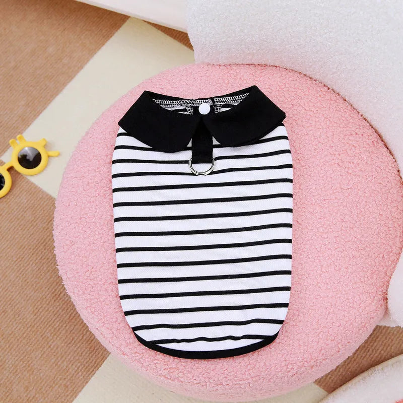 Striped pet T-shirt and skirt set for dogs and cats in summer cotton outfit