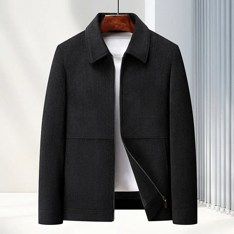 Men's slim fit casual jacket in Vinylon fabric with lapel collar, shown in dark blue colour.