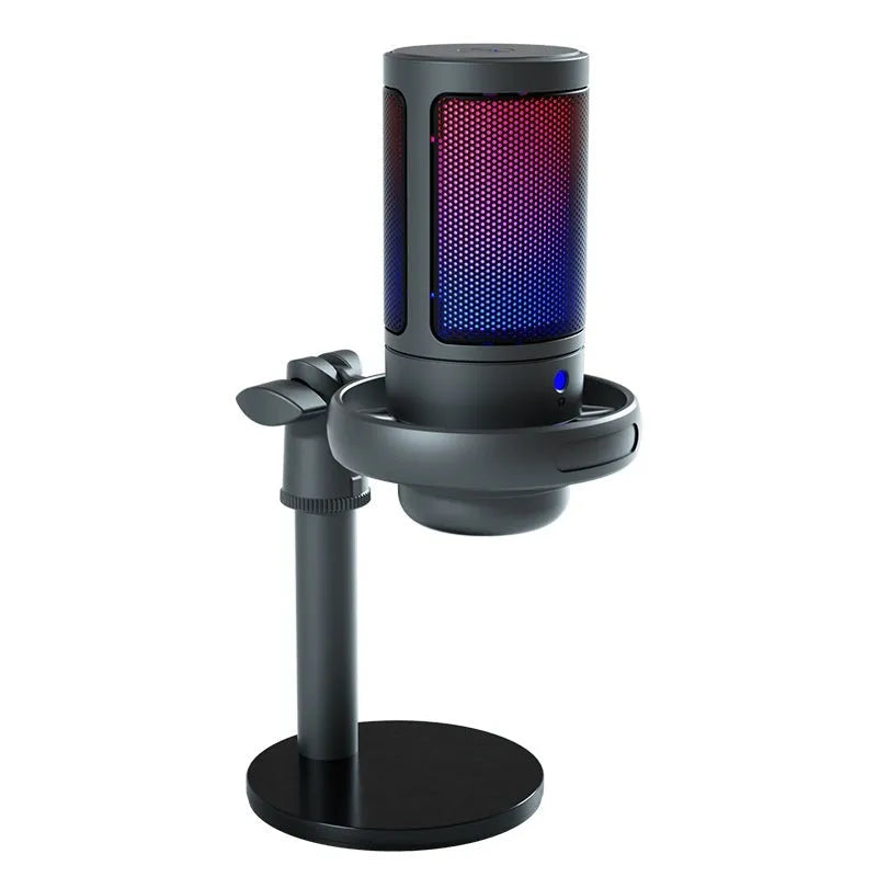 Condenser microphone with RGB lighting in black, white, or pink colours for live streaming