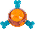 Blue rubber interactive dog chew toy and slow feeder with bone elements for small medium dogs