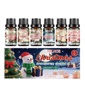 Christmas aromatherapy oil set showing six 60ml bottles with warm home scents for festive air freshening