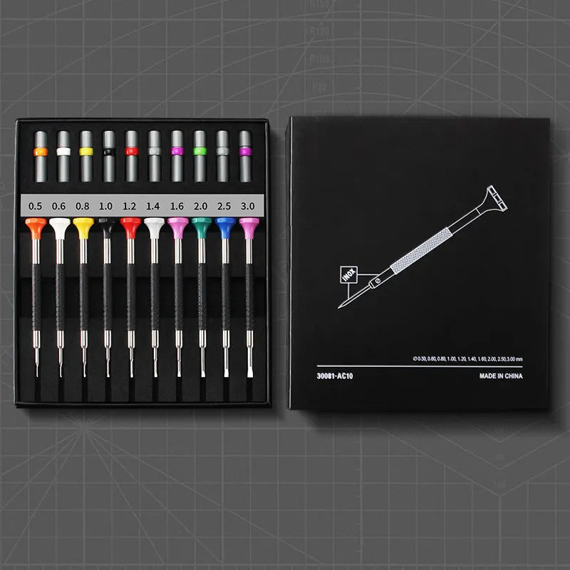 10-piece precision screwdriver set with 20 spare bits for glasses and clock repair tools