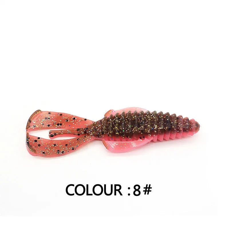 PVC soft plastic fishing lure in two sizes: a smaller 8cm and a larger 12cm model, shown in a selection of colour variations.