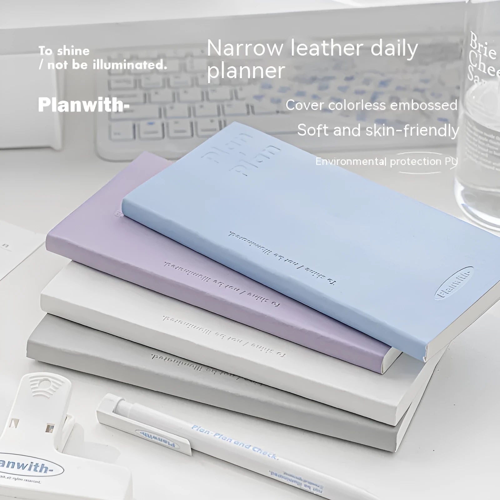 Embossed simple visual meter book notebook showing available blue, grey, purple, white, and protective cover colours.