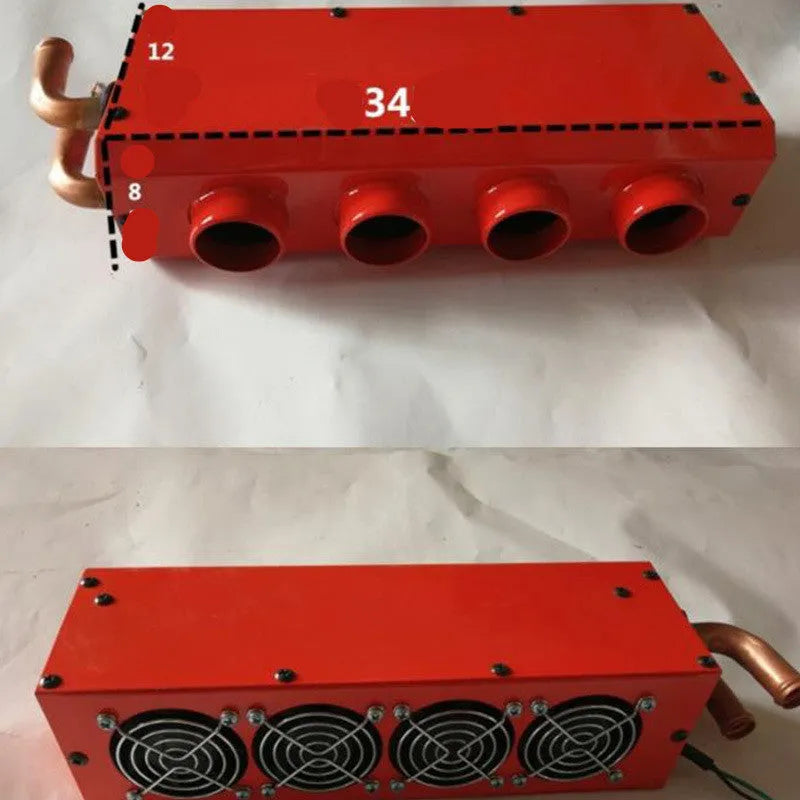 Metal car heater with long copper pipe for 12V or 24V vehicle installation.