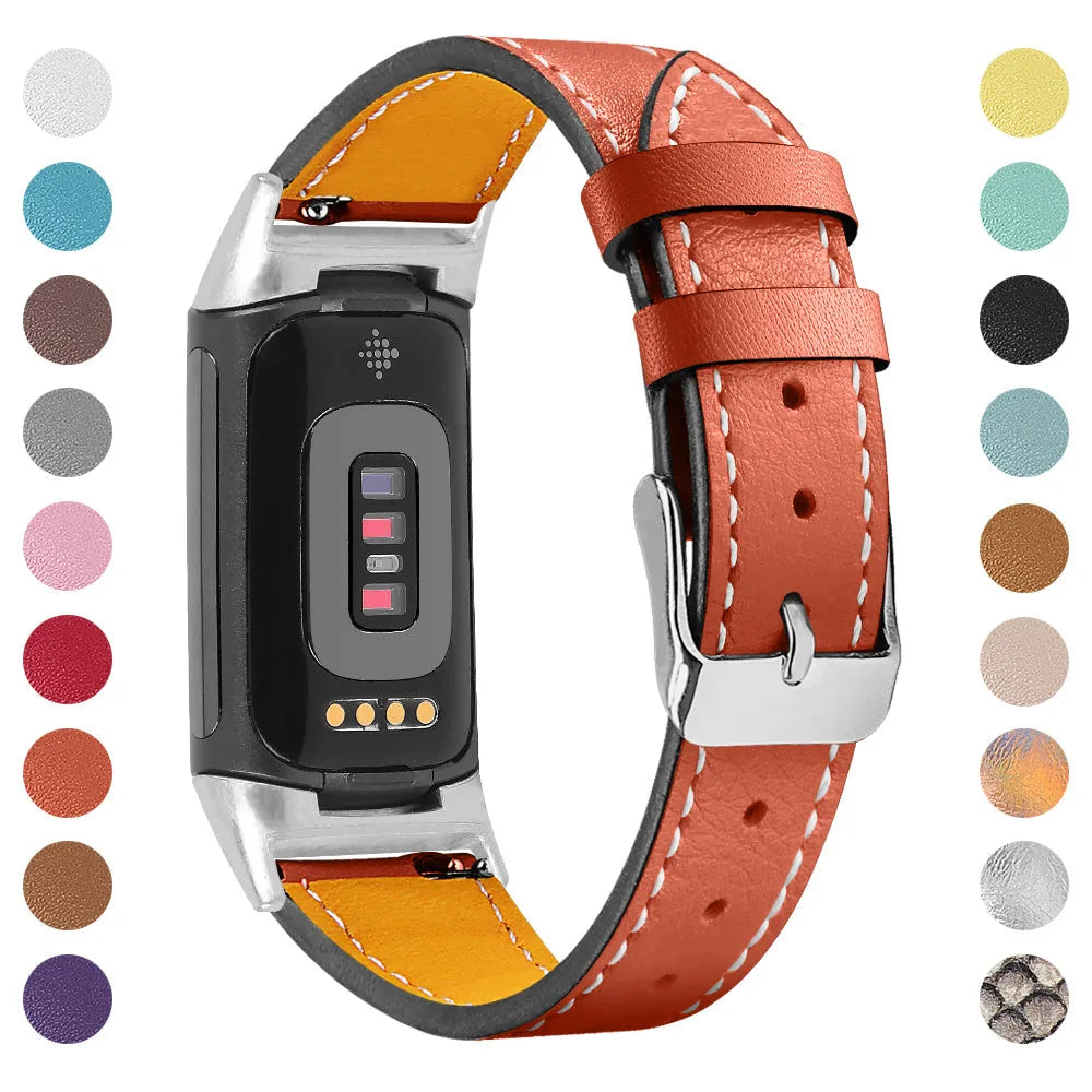 Genuine leather smart watch strap for Fitbit Charge 5 and Charge 6 in various colour options