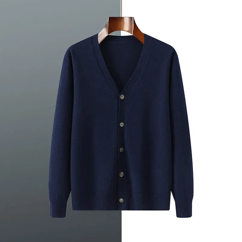Men's V-neck knitted cardigan coat in Andy velvet fabric with long sleeves