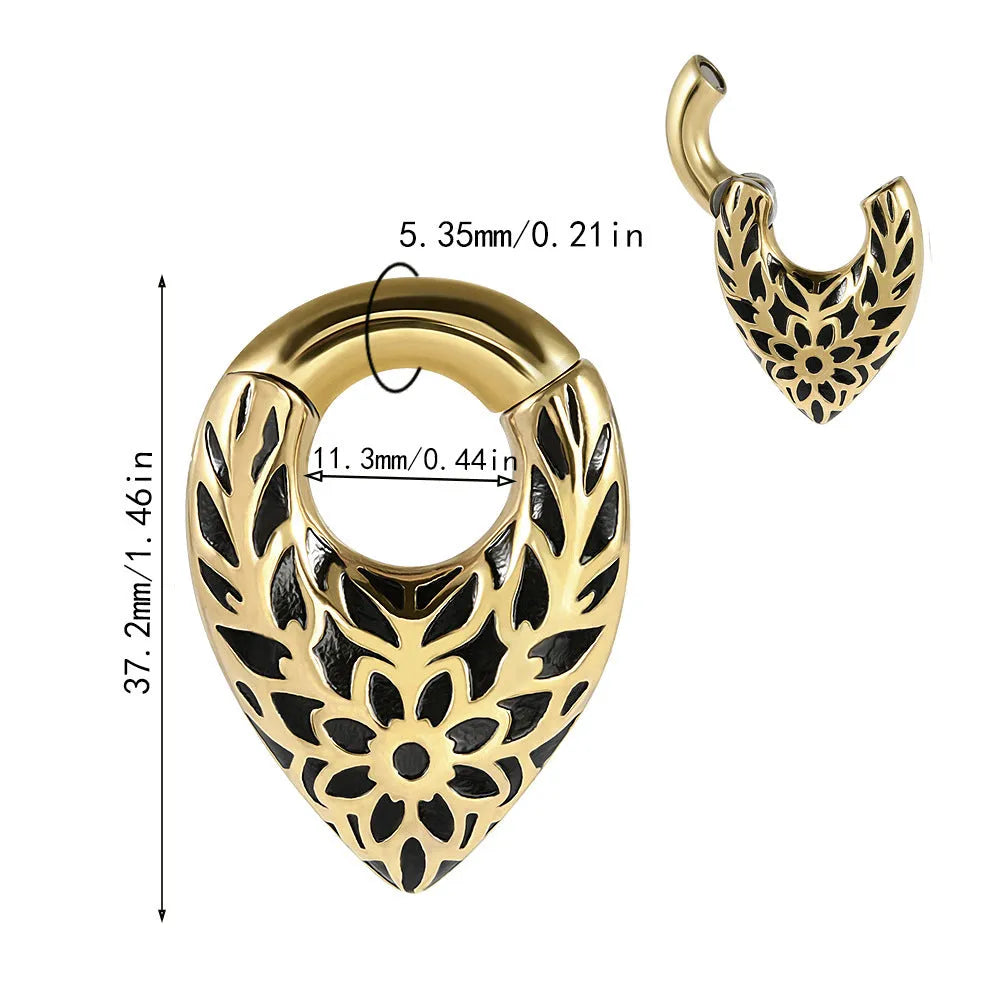 Stainless steel drop-shaped auricle ear extender with round hanging egg detail.