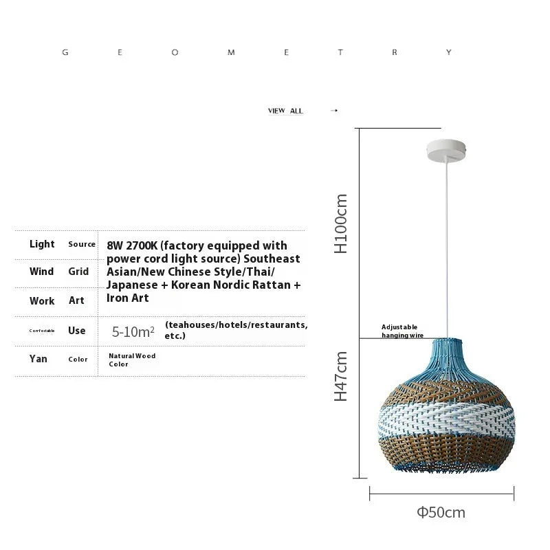 Vine woven pendant ceiling lamp in natural colour with woven texture