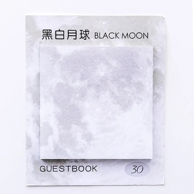 Square oil painting planet sticky note pad showing celestial designs with six colour options