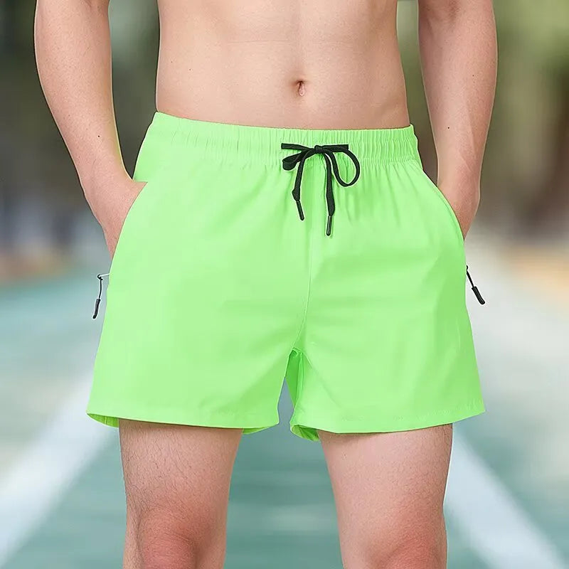 Men's black ice silk fitness training shorts with high waist and drawstring closure in multiple colours