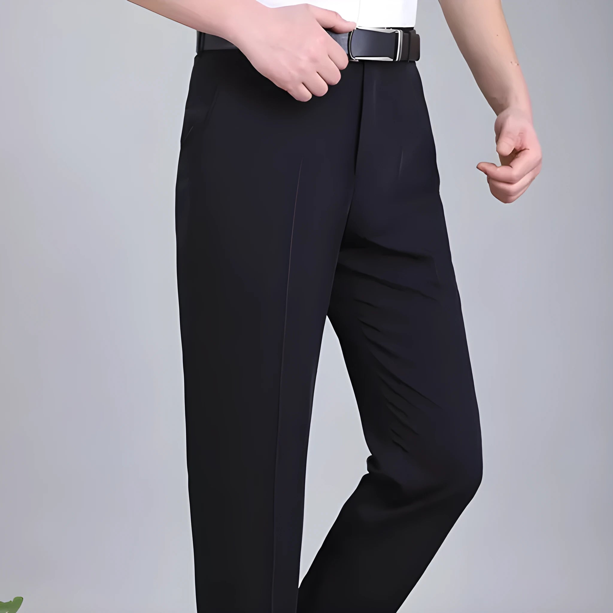 Men's mulberry silk business trousers in straight leg cut with high waist design