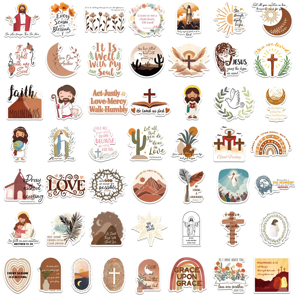 Assortment of 50 printed graffiti-style decorative stickers on a sheet