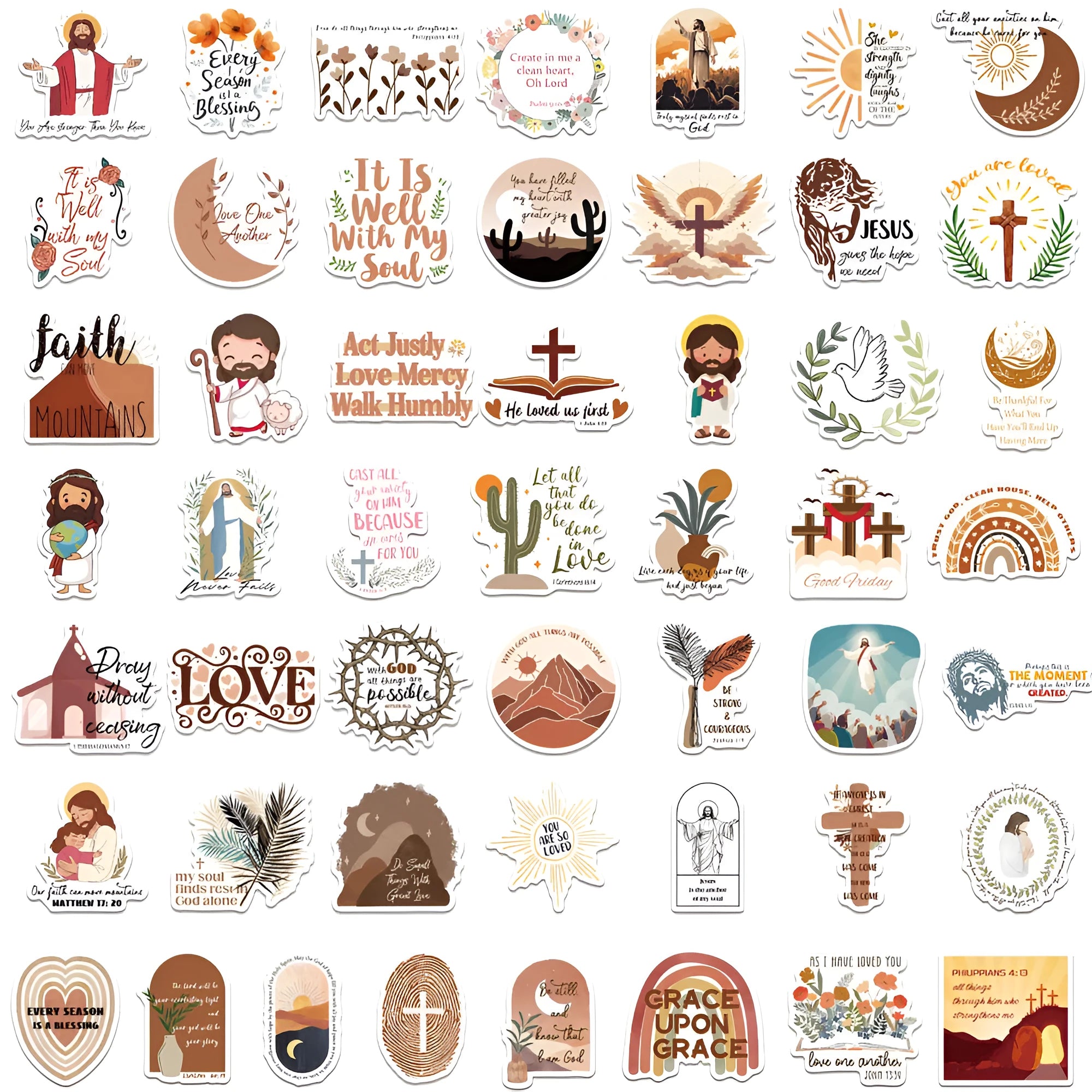 Assortment of 50 printed graffiti-style decorative stickers on a sheet
