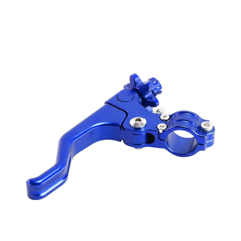 Aluminium two-finger motorcycle clutch lever in selected colour on bike.
