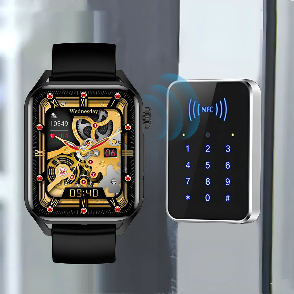 Simple AMOLED smart watch with 1.8-inch HD touch screen display and silicone wrist strap