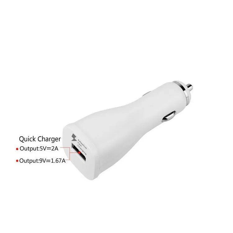 White QC30 single port USB car charger with QC2.0 fast charging for smartphones and tablets