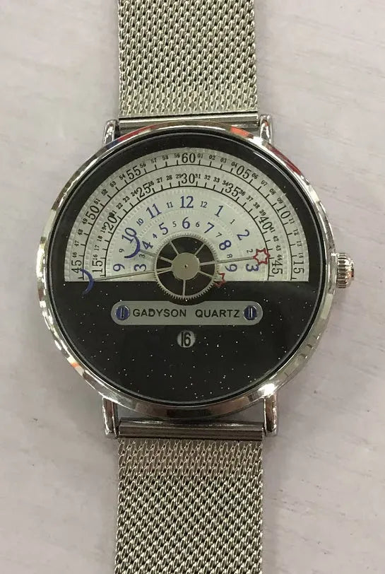 Men's gold sport watch with 40mm dial and stainless steel strap showing 24-hour display