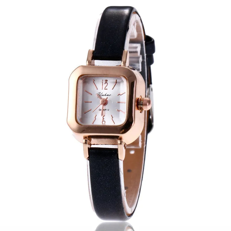 Women's art retro fashion watch with a 10mm alloy case shown in black, white, pink, and brown colour variants.
