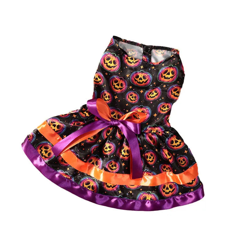 Halloween pet skirt dog costume with colourful pumpkin and skull designs