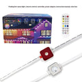 Outdoor decorative LED light chain with planets design, shown in magic colour mode.