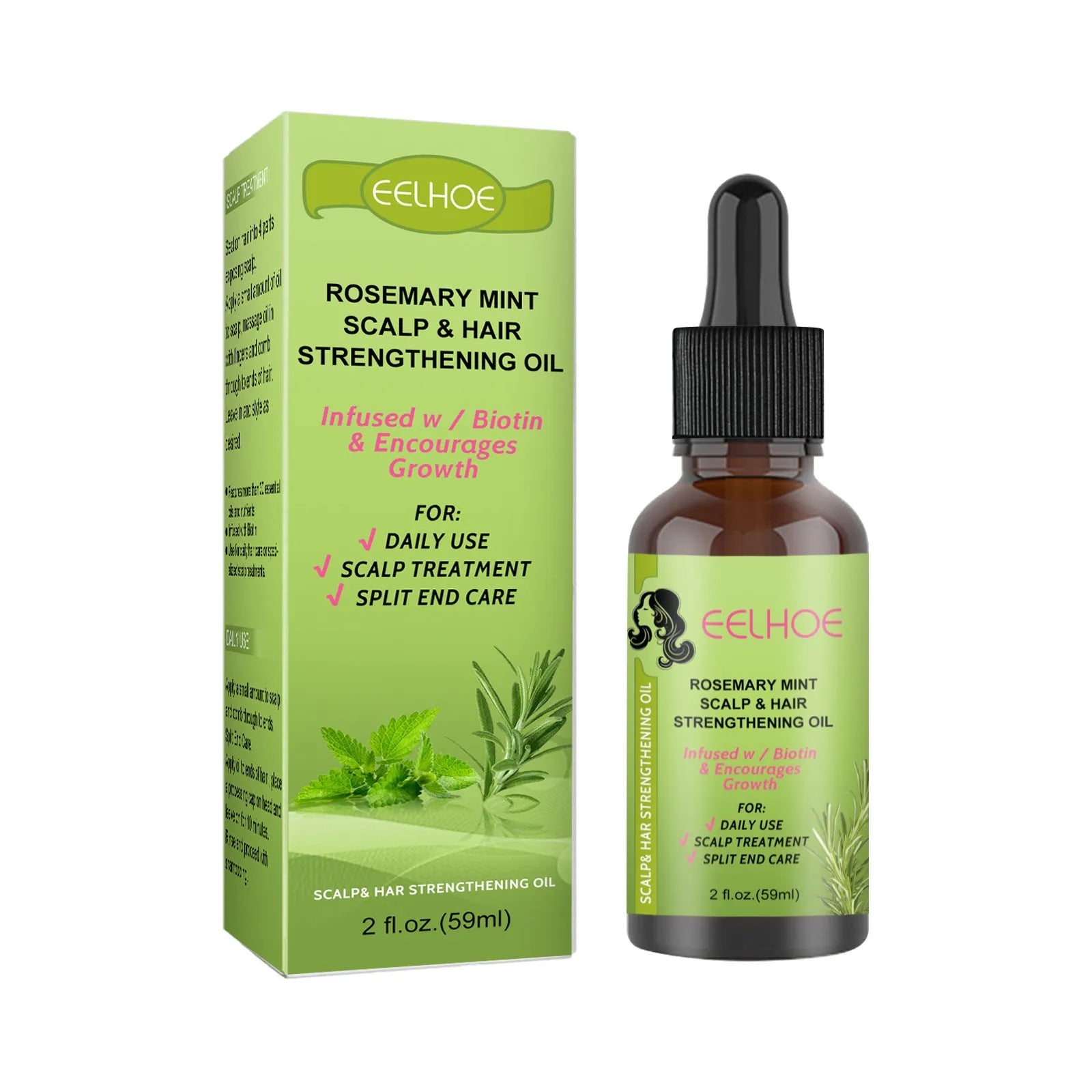 59ml bottle of Rosemary Mint Hair Growth Fluid for scalp massage and hair care