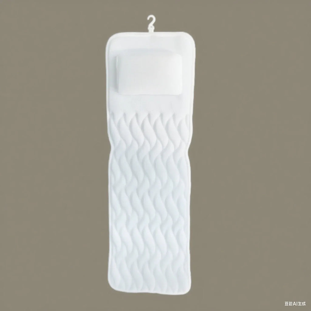 White bathtub pillow with 4D mesh surface and 7 suction cups on back