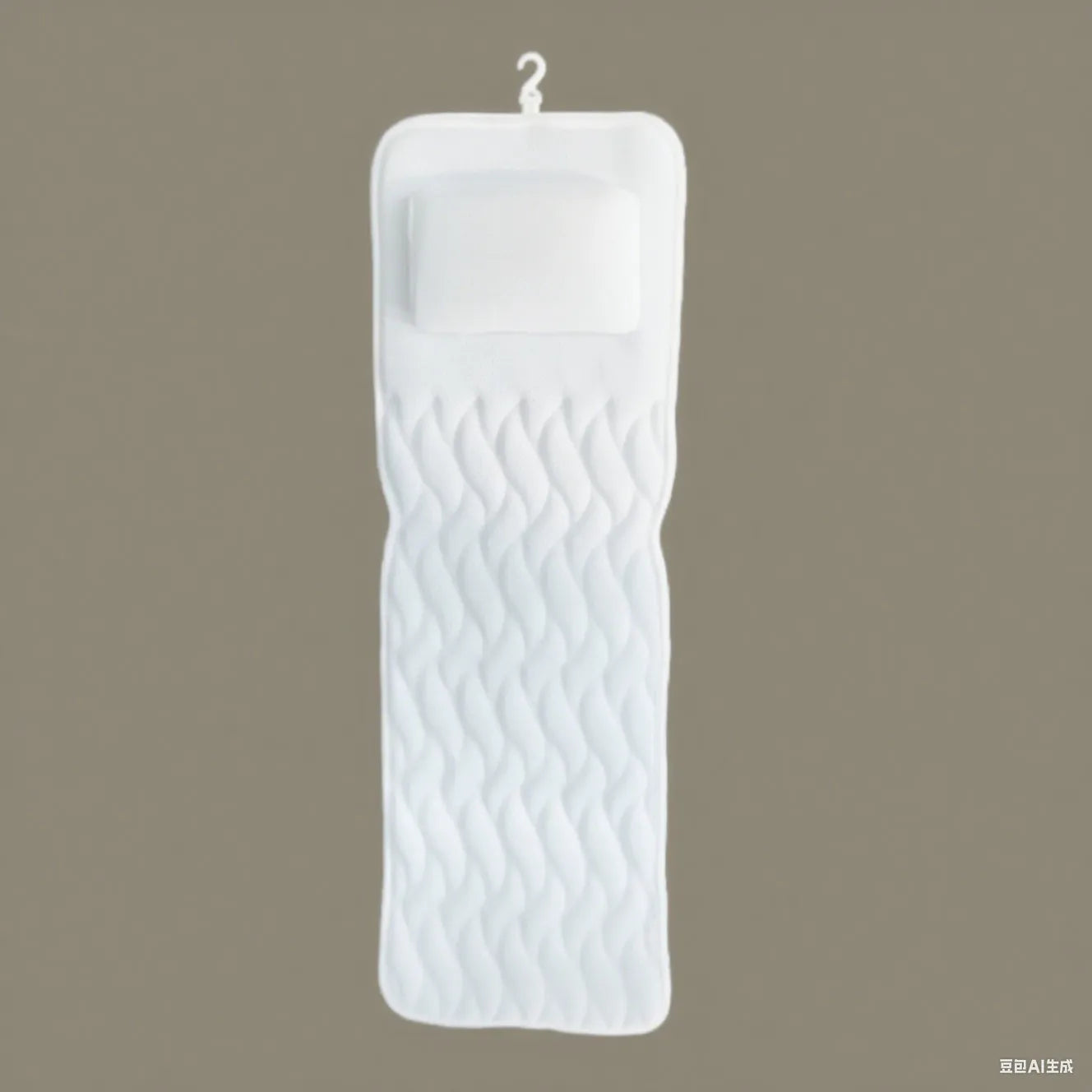 White bathtub pillow with 4D mesh surface and 7 suction cups on back