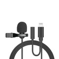 Wired lavalier microphone headset with in-ear headphones and 3.5mm plug for mobile phone recording.