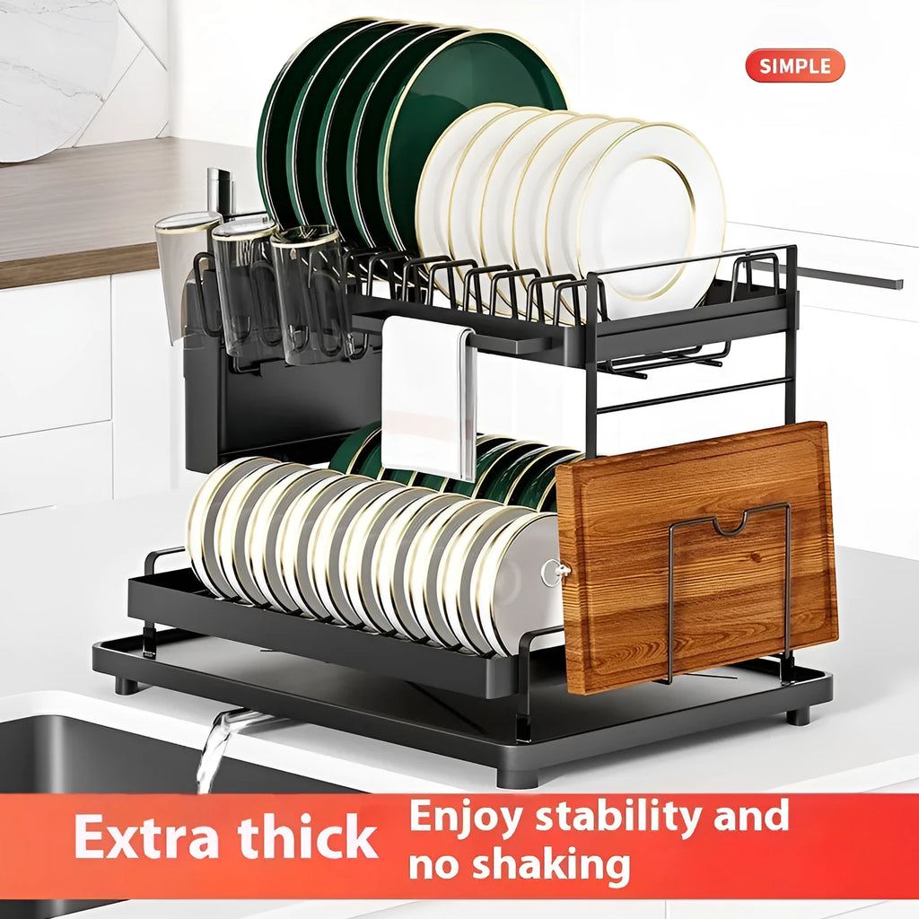 White double-layer steel wire storage rack with removable draining section