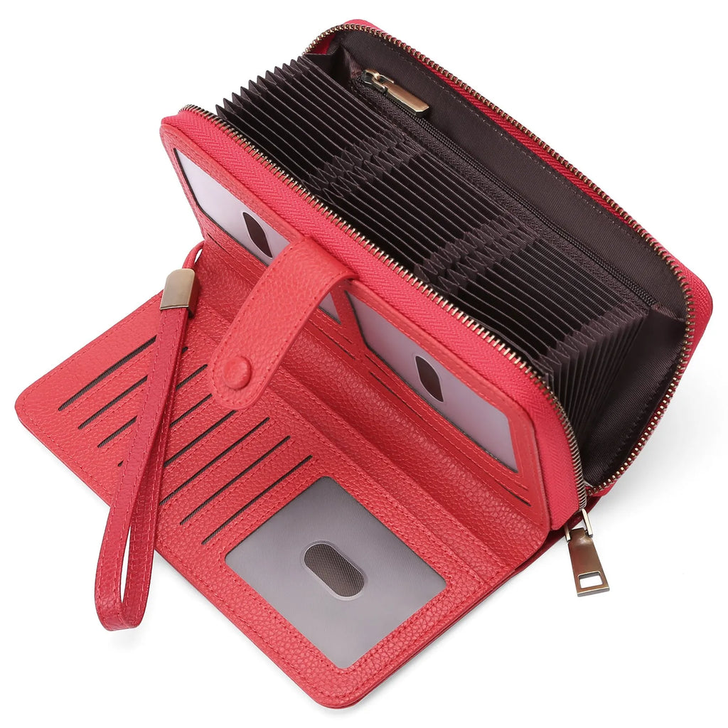 Women's expanding card holder wallet with anti-theft swiping function in multiple colour options