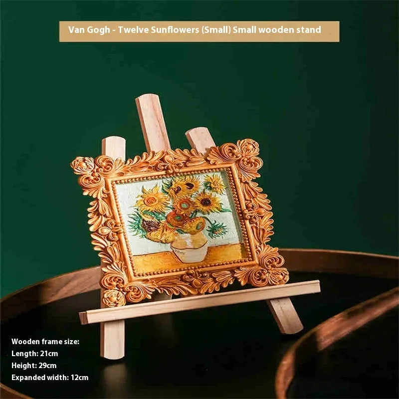 DIY oil painting kit with epoxy pottery paints showing Van Gogh Sunflowers design on canvas