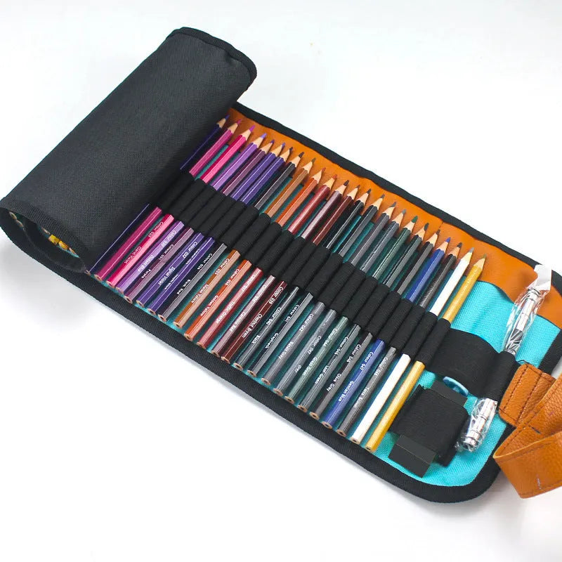 Set of 50 wooden coloured pencils in basswood casings with oil-based cores and wooden storage case