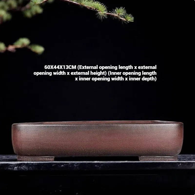 Rectangular antique purple clay flower pot with handmade finish