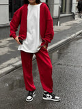 Women's street style long-sleeved coat and trousers two-piece set in loose fit polyester fabric