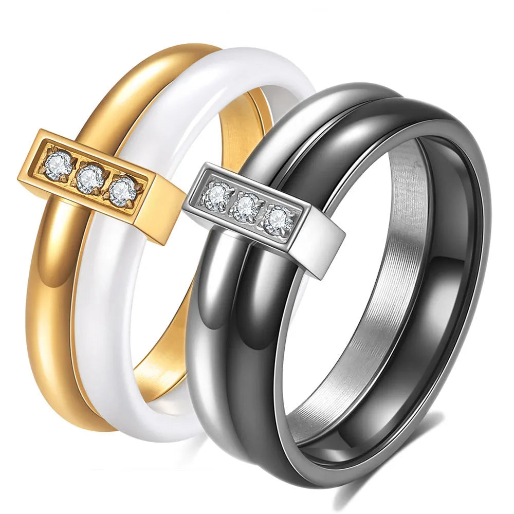 Zirconium ceramic women's ring with glossy stitching, 6MM wide band in steel black colour.