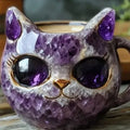 Purple handmade geode crystal cat design resin mug, pastoral style, shown next to a ruler showing 11cm height.