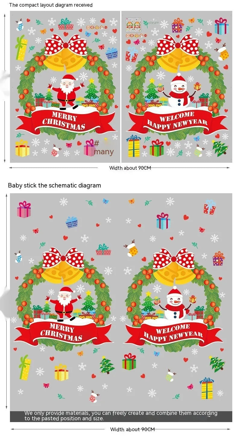 Non-adhesive electrostatic Christmas wall sticker with colourful cartoon patterns for window decoration