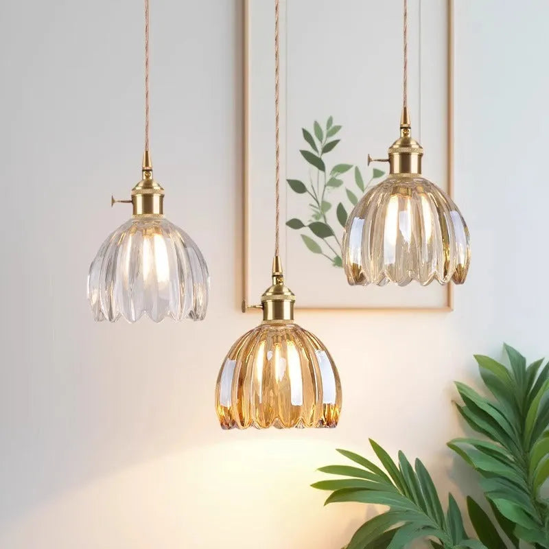 Vintage glass flower chandelier in Nordic style for bedroom bedside lighting