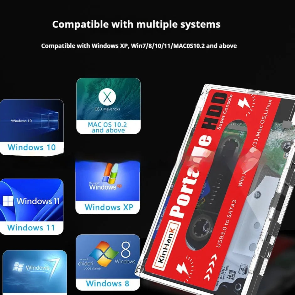 2TB external mechanical hard drive with USB cable, optional beitong controller, and buggy bag carrying case.