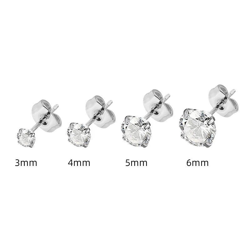 Geometric square zircon stud earrings in stainless steel with steel colour and gold plating options