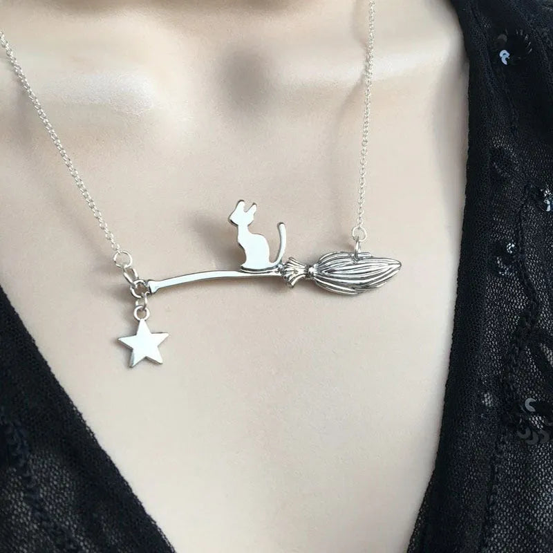 Black cat alloy pendant necklace for women in gold and silver Halloween jewellery