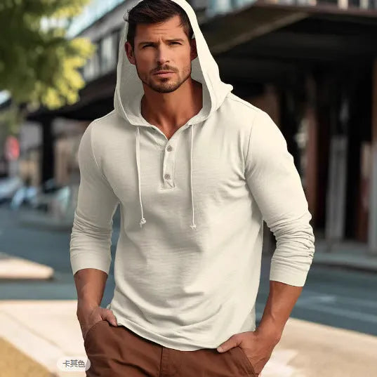 Cotton casual sports hoodie top in dark blue colour with pullover design and long sleeves