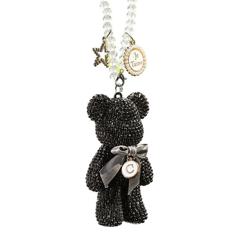 Violent Bear design car rearview mirror pendant with crystal rhinestones in 5x9cm size