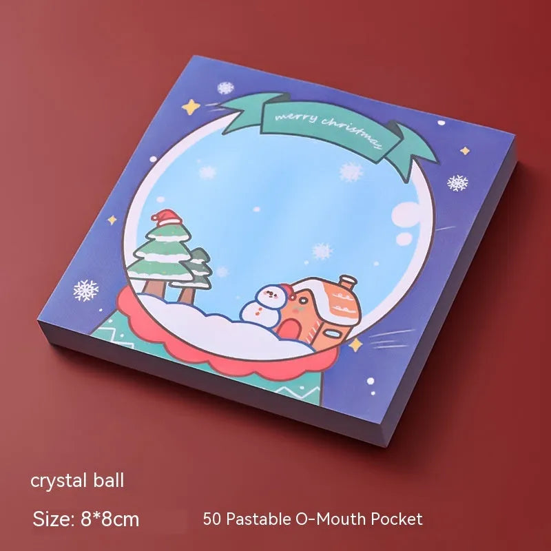 Christmas cartoon sticky notes set showing eight festive designs including bear, elf, and Santa Claus