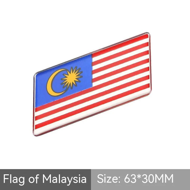 Aluminium car sticker flag emblem showing national flag design in parallelogram shape