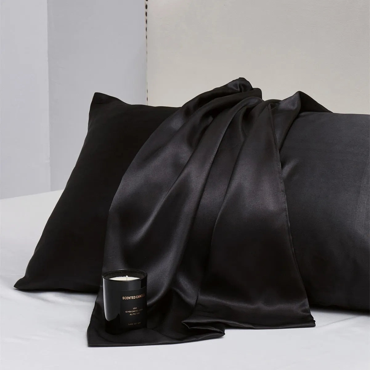 Satin cloth solid colour pillowcase pair in polyester fibre with plain weave finish